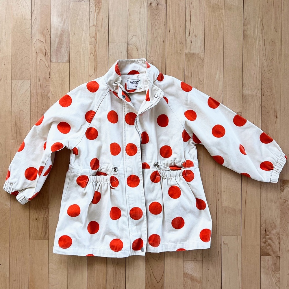Kids red-orange polka dot spring jacket